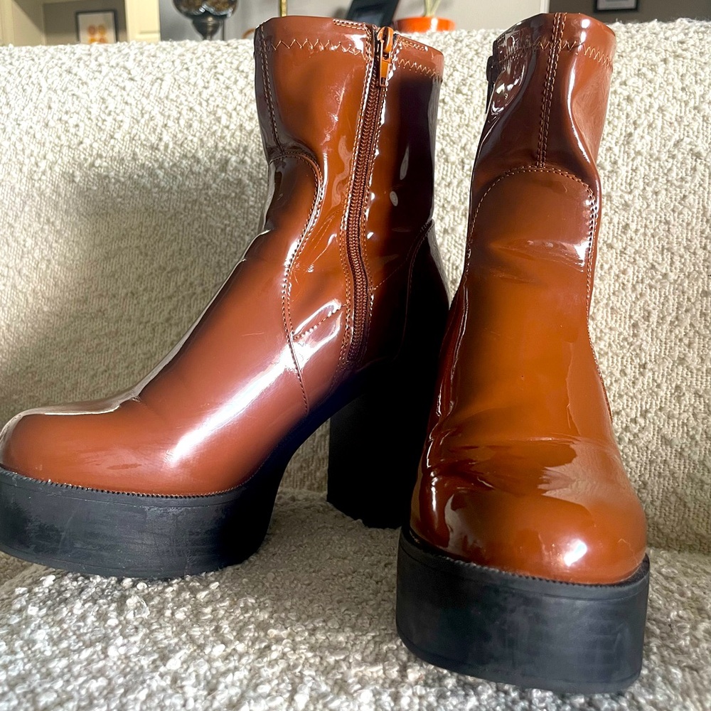 Madden Girl Cognac Platform Booties size 8